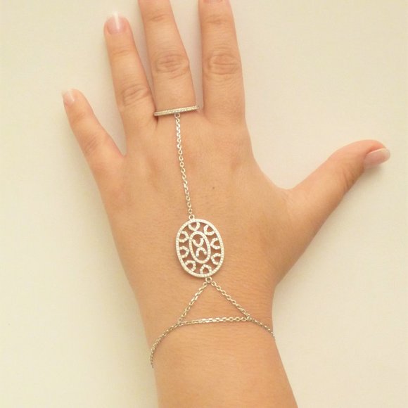 Bracelet Chain link finger Ring Sterling Silver - Picture 2 of 4